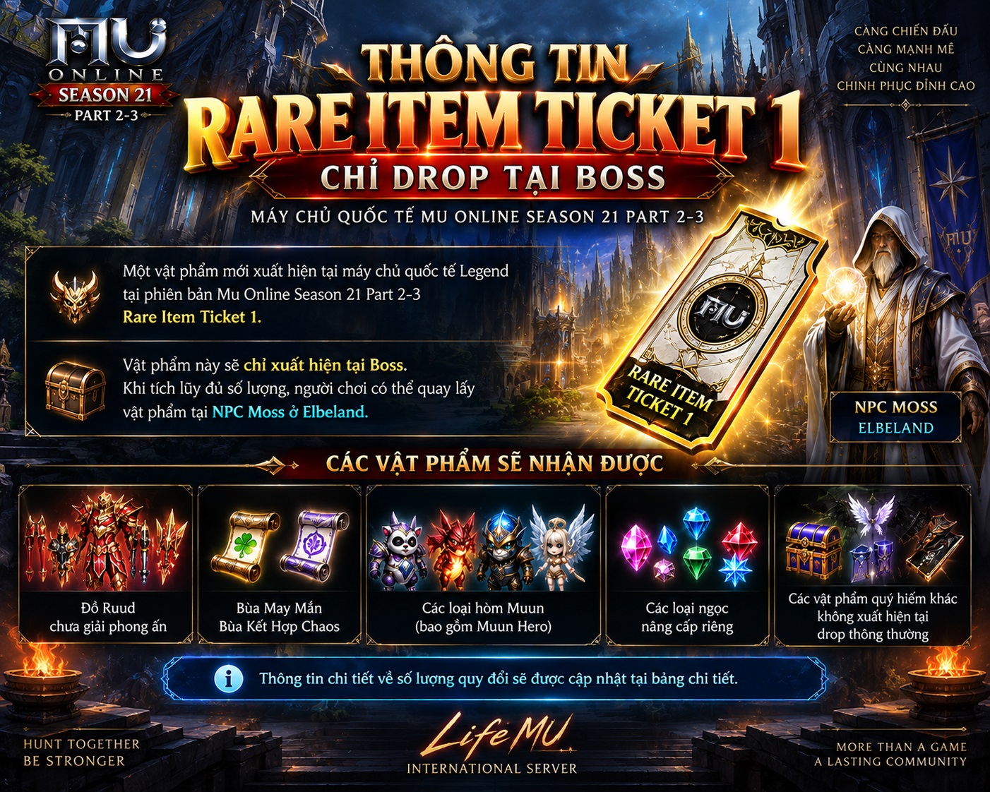 Thông tin Rare Item Ticket 1 (Chỉ drop tại Boss) – Máy chủ quốc tế Mu Online Season 21 Part 2-3